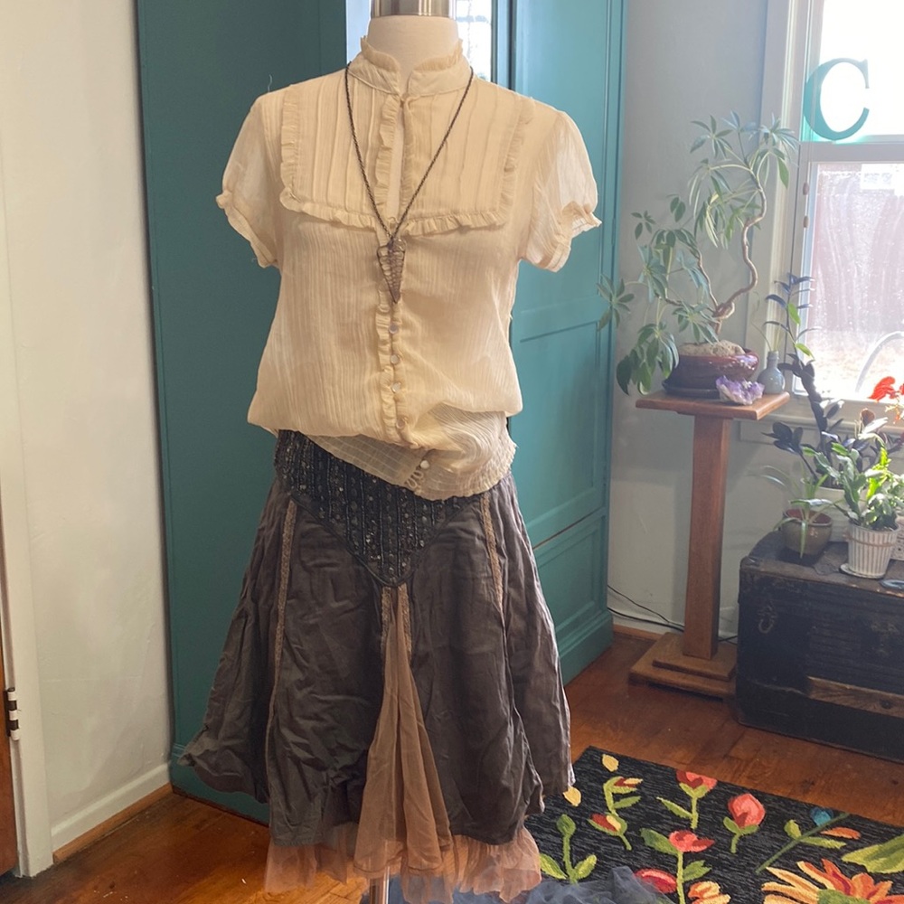 Cream cottagegore goth country short-sleeve top